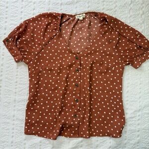 Indigo Rose Rust Polka Dot Peplum Blouse Cottagecore Button Top M